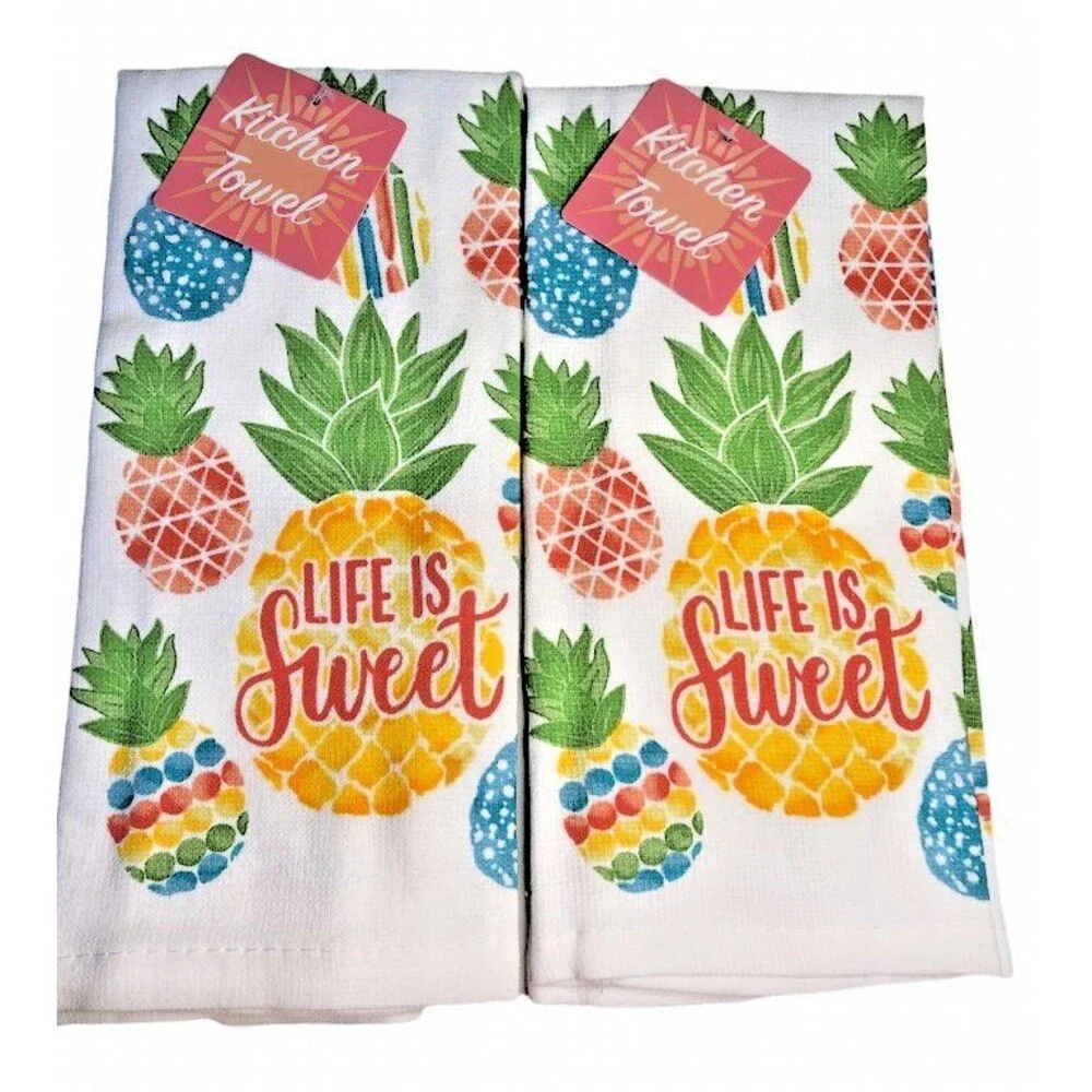 Life is Sweet Pineapple Kitchen Dish Towels Oven Mitt Potholder Beach Set of 4